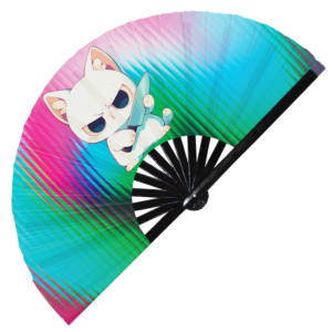 Cute Funny Cat Holding Knife Bamboo Hand Fan 3