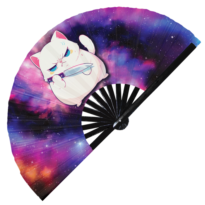 Cute Funny Cat Holding Knife Bamboo Hand Fan 6