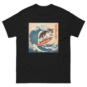Samurai Surfing Cat T-Shirt – Ukiyo-e Japanese Wave Art Tee with Kimono Cat Rider – Unisex classic tee —