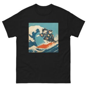 Samurai Surfing Cat T-Shirt – Ukiyo-e Japanese Wave Art Tee with Kimono Cat Rider - Unisex classic tee