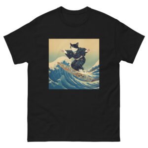 Kawaii Surfing Cat Shirt – Japanese Woodblock Style Cat on Wave Graphic Tee - Unisex classic tee