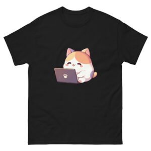 Kawaii Cat with Laptop T-Shirt – Cute Tech Nerd Cat Gift - Unisex classic tee