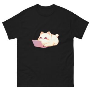 Cartoon Cat Laptop Shirt – Cozy Work From Home Kitty Tee - Unisex classic tee