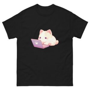Tech-Savvy Cat Graphic Tee – Cute Geeky Cat on Computer Shirt - Unisex classic tee