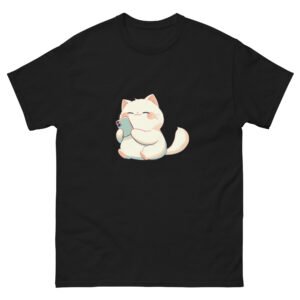 Cute Fluffy Cat & Smartphone Shirt – Cozy Aesthetic Kitty Tee - Unisex classic tee