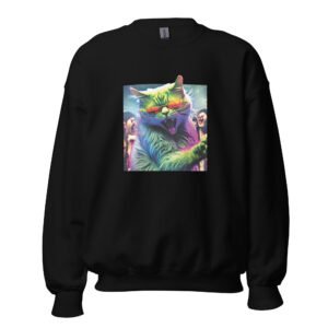 Unisex Cat DJ Sweatshirt – Cool Neon Kitty Party Vibes Hoodie - Unisex Sweatshirt