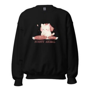 Purrty Animal Cat Sweatshirt – Kawaii Style Unisex Music Lover Pullover - Unisex Sweatshirt
