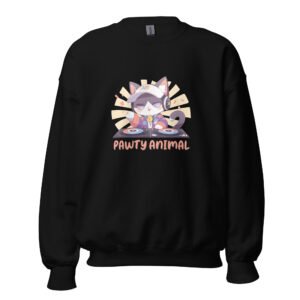 Pawty Animal DJ Cat Graphic Sweatshirt – Adorable Lo-Fi Music Cat Design - Unisex Sweatshirt
