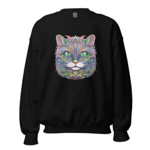 Vibrant Mandala Cat Sweatshirt – Colorful Kaleidoscope Cat Design – Unisex Sweatshirt