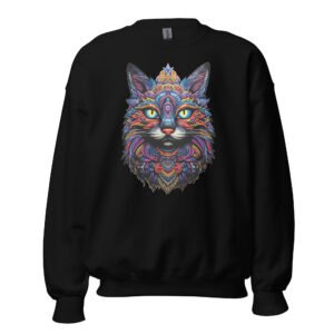 Festival Style Cat Sweatshirt – Bold Multicolor Feline Print – Unisex Sweatshirt