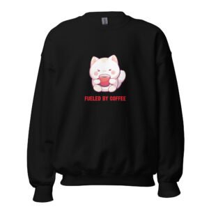 Fueled By Coffee - Whimsical Coffee Cat Graphic Sweatshirt - Unisex Sweatshirt