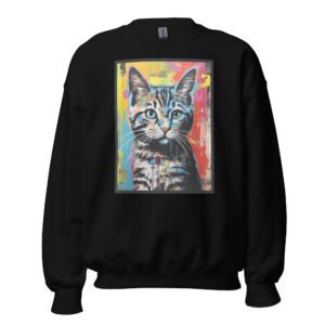 Eye-Catching Cat Print Sweatshirt – Colorful Unisex Art Style - Unisex Sweatshirt
