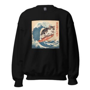 Surf Cat Ukiyo-e Sweatshirt – Retro Wave Japanese Art Style - Unisex Sweatshirt
