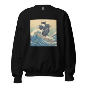 Japanese Wave Art Cat Sweatshirt – Funny Cool Unisex Gift - Unisex Sweatshirt
