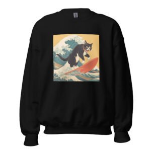 Zen Cat Surfing the Wave – Ukiyo Inspired Sweatshirt for Cat Lovers - Unisex Sweatshirt