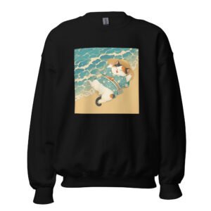 Beach Day Calico Cat Sweatshirt – Retro Ukiyo-e Style Unisex Apparel - Unisex Sweatshirt