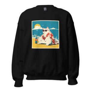 Lounge Like a Cat – Retro Beach Cat Sweatshirt Unisex Design - Unisex Sweatshirt