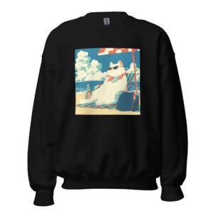 Ukiyo-e Chill Cat Sweatshirt – Japanese-Inspired Beach Art for Feline Fans - Unisex Sweatshirt