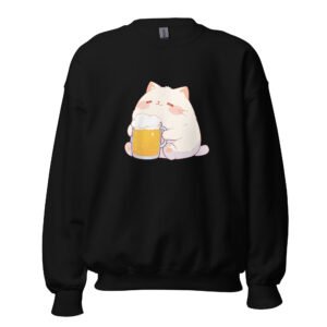 Lazy Brew Cat Sweatshirt – Cozy Cartoon Kitty Holding Beer - Unisex Sweatshirt