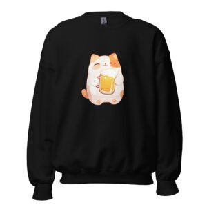 Happy Hour Meow Sweatshirt – Cute Cat Cheers Design for Him & Her - Unisex Sweatshirt