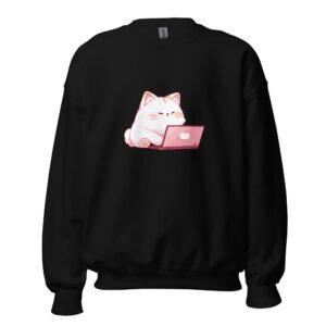 Work-From-Home Cat Sweatshirt – Adorable Laptop Kitty Unisex Pullover - Unisex Sweatshirt