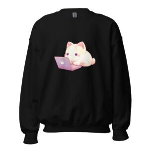 Programmer Cat Vibes Sweatshirt – Chubby Kitty on Laptop Streetwear - Unisex Sweatshirt
