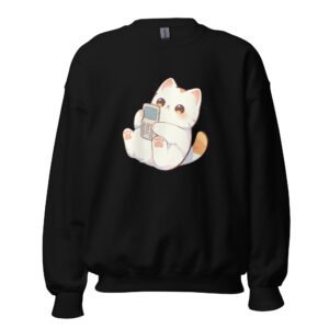 Kawaii Cat Sending Memes Sweatshirt – Cozy Unisex Loungewear Hoodie - Unisex Sweatshirt