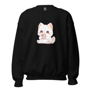 Cute Cat Selfie Mode Sweatshirt – Kawaii Kitty with Phone Unisex Fit - Unisex Sweatshirt