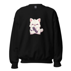 Cute but Deadly Cat Gun Sweatshirt – Funny Kawaii Kitty Unisex Pullover - Unisex Sweatshirt