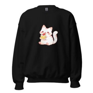 Sweet Tooth Kitty Sweatshirt – Kawaii Cat Eating Strawberry Cake Pullover - Unisex Sweatshirt