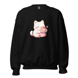 Cake Time Meow Sweatshirt – Cute Cat Enjoying Dessert Unisex Apparel - Unisex Sweatshirt