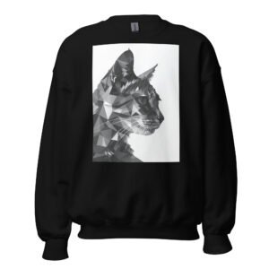Monochrome Geometric Cat Profile Sweatshirt – Sleek Black & White Art Top - Unisex Sweatshirt