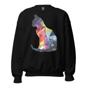 Low-Poly Cat Art Sweatshirt – Modern Geometric Kitty Graphic for All Genders - Unisex Sweatshirt