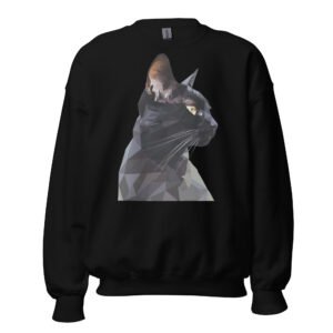 Minimalist Polygon Cat Sweatshirt – Stylish Monochrome Feline Street Style - Unisex Sweatshirt