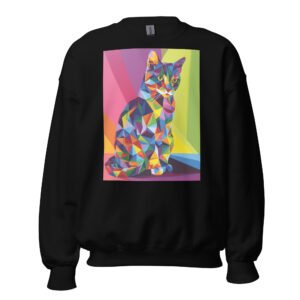 Prismatic Cat Silhouette Sweatshirt – Bright Low-Poly Graphic Apparel - Unisex Sweatshirt