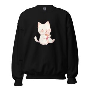 Ice Cream Kitty Sweatshirt – Kawaii Cat Licking Cone Unisex Pullover - Unisex Sweatshirt