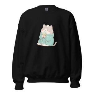 Sweet Tooth Kitty Pullover – Cartoon Cat Holding Ice Cream Cone - Unisex Sweatshirt