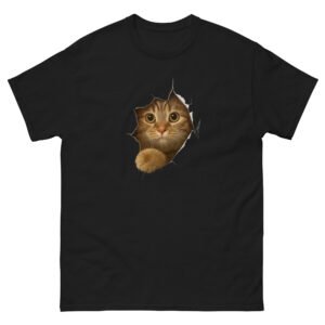 Peekaboo Cat - Realistic 3D Orange Tabby Peeking Through Ripped Hole - Unisex classic tee