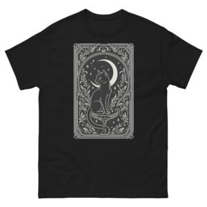 Mystic Moon Cat - Elegant Black Cat with Crescent Moon and Stars in Vintage Ornate Frame - Unisex classic tee