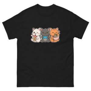 Cute Kawaii Cat Trio - Gamer Cat, Boba Tea Cat, Ramen Cat Cartoon Design Tee - Unisex classic tee