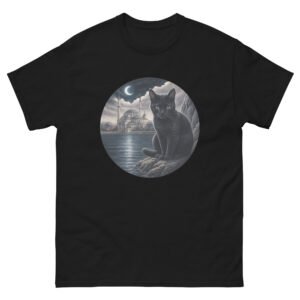 Mystic Black Cat and Crescent Moon Mosque - Islamic Night Art Cat - Unisex classic tee