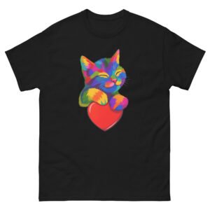 Colorful Rainbow Cat Hugging Heart - Cute Psychedelic Kitty - Unisex classic tee