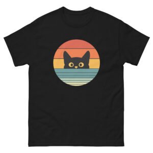 Retro Sunset Peeking Cat -Vintage 80s Style - Unisex classic tee