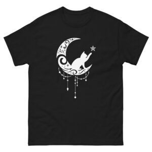 Witchy Cat - Black Cat Sitting on Crescent Moon Magical Halloween Tee - Unisex classic tee
