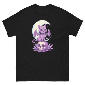 Purple Gothic Cat - Cute Cat Sitting on Skull with Moon Fantasy Tee - Unisex classic tee
