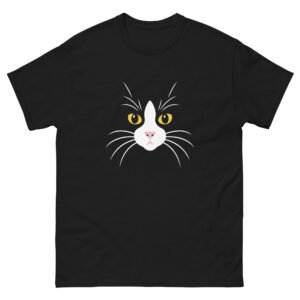 Minimalist Cat Face - Yellow Eyes White Cat Outline Graphic Tee - Unisex classic tee