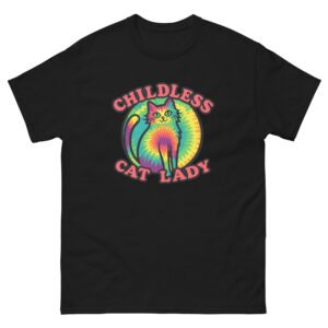 Colorful Hippie Cat - Childless Cat Lady Tie-Dye Style Cat Graphic Tee - Unisex classic tee