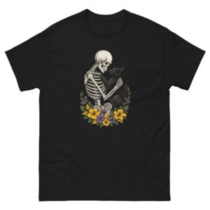 Skeleton Hug Cat - Gothic Skeleton with Black Cat Graphic Tee - Unisex classic tee