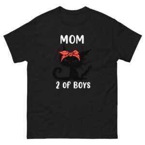 Cat Mom - Mom of 2 Boys Funny Black Cat with Bow Graphic Tee - Unisex classic tee