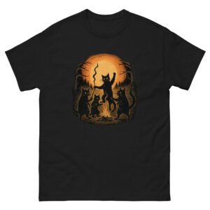 Witch Cats - Spooky Halloween Dancing Cats Under Moon Graphic Tee - Unisex classic tee